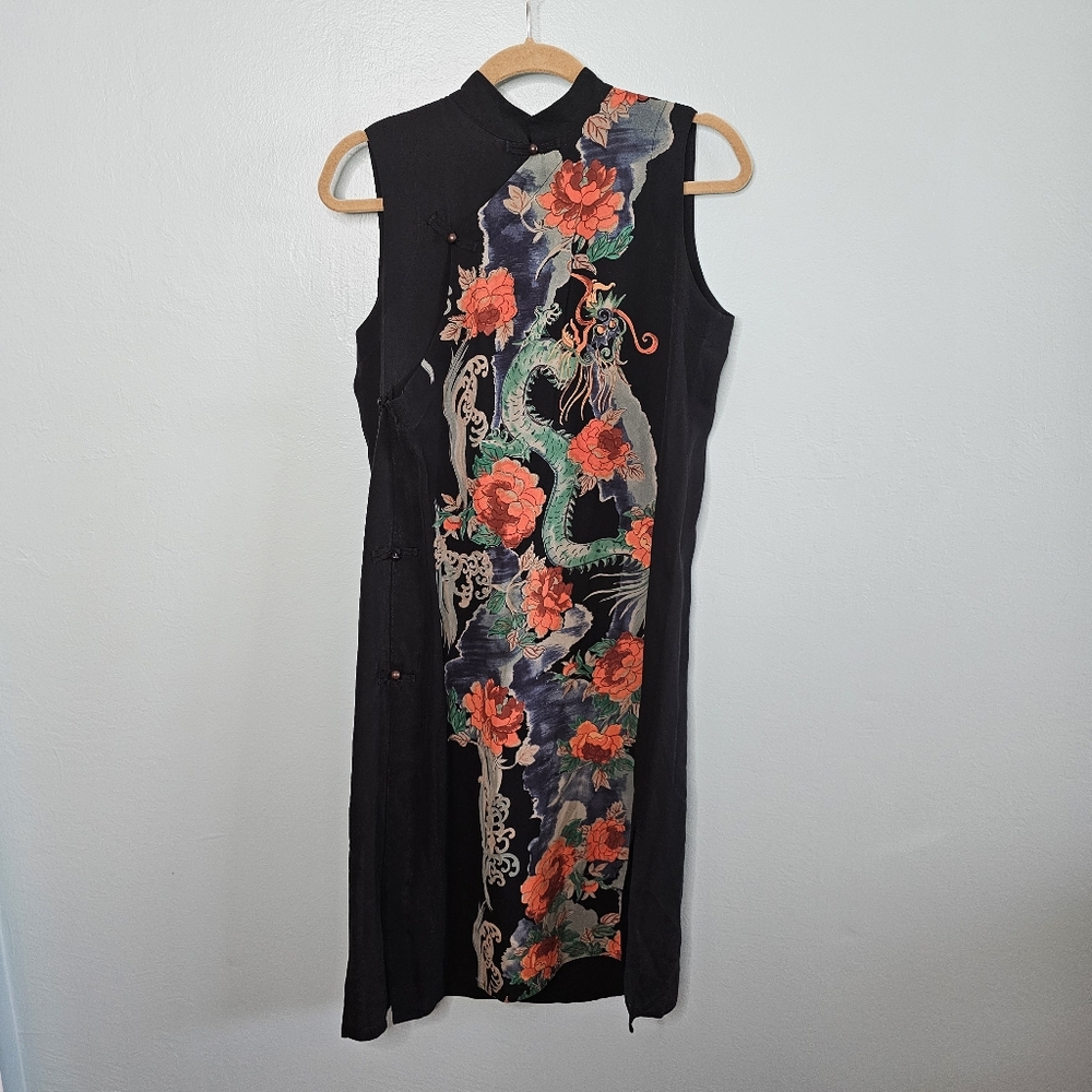 HARARI Floral & Dragon Black/Multicolor Dress | M